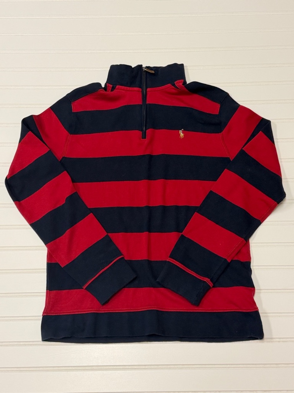 Polo by Ralph Lauren Red & Navy Striped Quarter-Zip Shirt